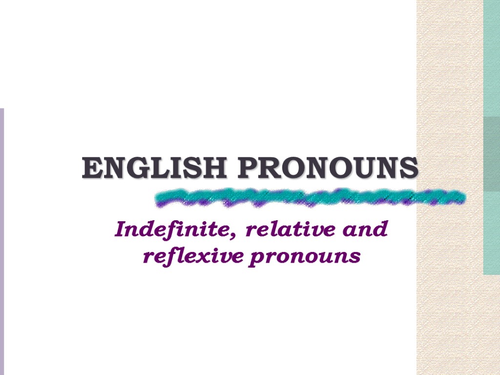 ENGLISH PRONOUNS Indefinite, relative and reflexive pronouns